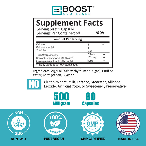 Plant Based Algae Omega 500mg 60 Capsules - Boostceuticals®