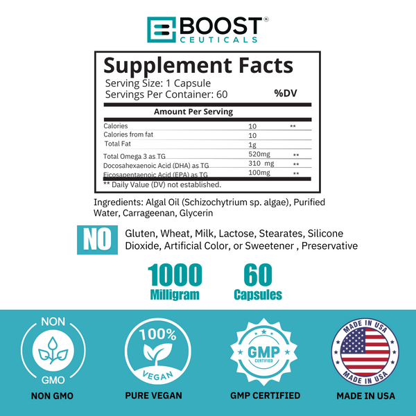 Plant Based Algae Omega 1000mg 60 Capsules - Boostceuticals®