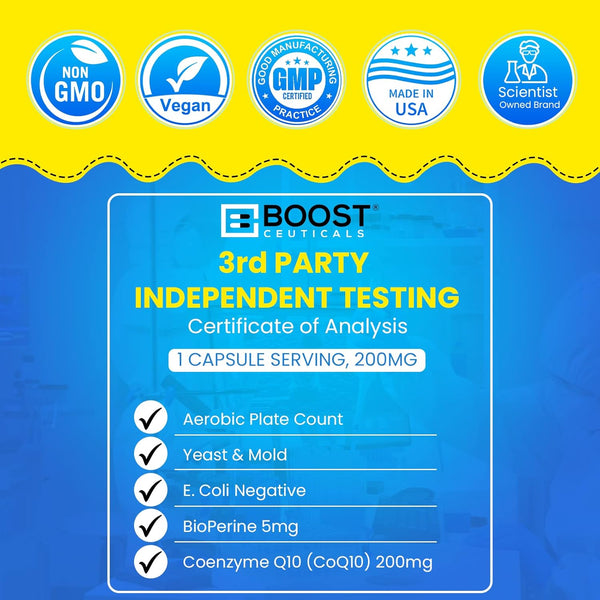 BoostCeuticals CoQ10 200mg – Supports Blood Pressure, Heart Health & Energy – Vegan Antioxidant 60 Capsules