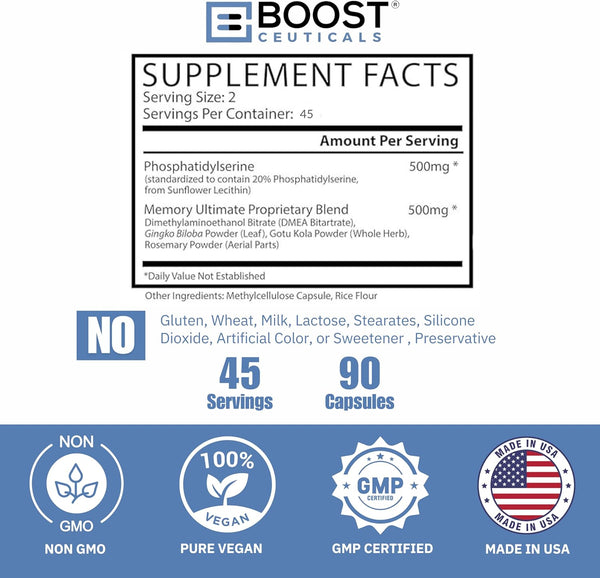 BoostCeuticals Phosphatidylserine – Brain Supplement for Memory & Focus – Vegan Sleep Aid with Ginkgo & Mental Clarity Support