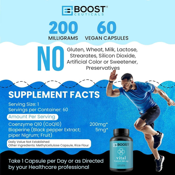 BoostCeuticals CoQ10 200mg – Supports Blood Pressure, Heart Health & Energy – Vegan Antioxidant 60 Capsules