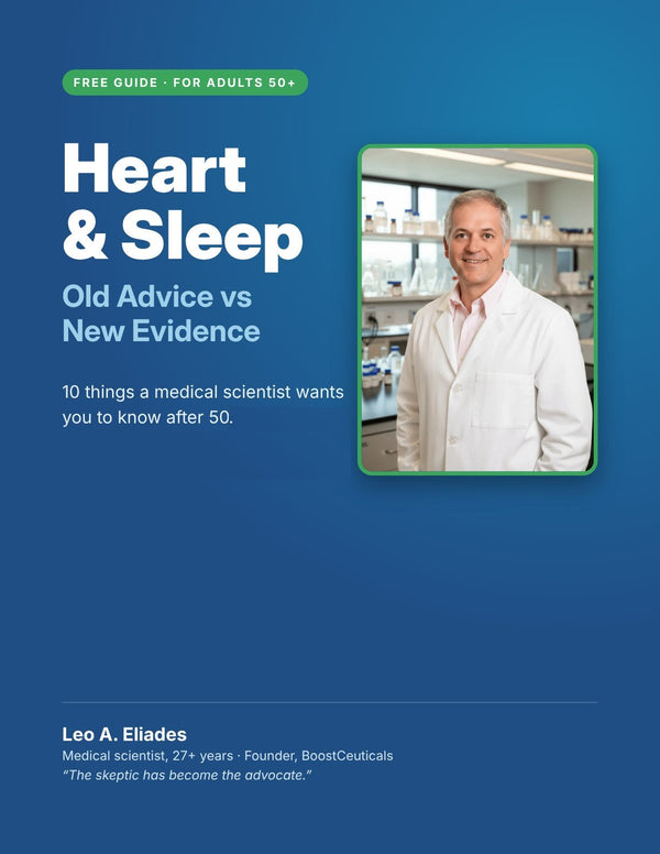 Free guide cover: Heart & Sleep, Old Advice vs New Evidence, by medical scientist Leo A. Eliades